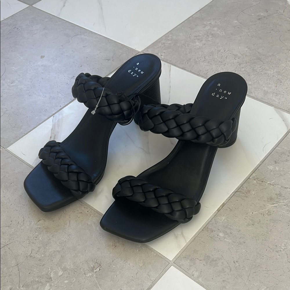 Black Braided Heeled Sandals